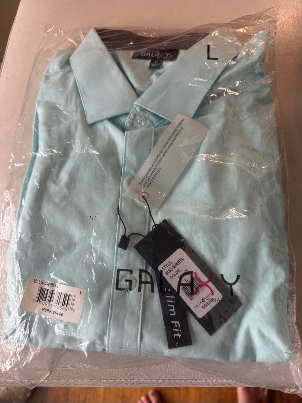NWT Galaxy by Harvic Men’s Mint Slim Fit Dress Shirt Size L MSRP $58
